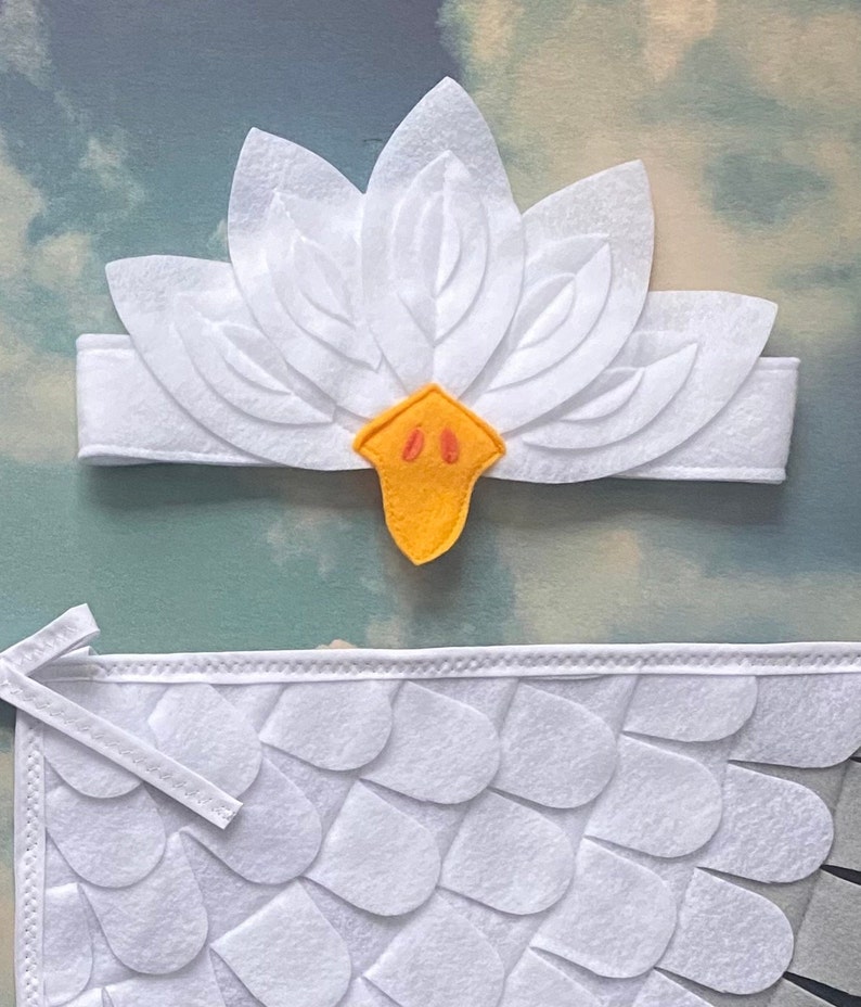 Crane Costume / Egret Cost/ Wings and Mask or Crown / Dove Costume / Swan Costume / Kids bird costume with crown all white image 2