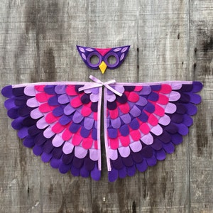 Owl Costume// Purple and Pink // Wings and Mask // Many Sizes // Soft and Washable //Owl Gift // Tree Vine image 1