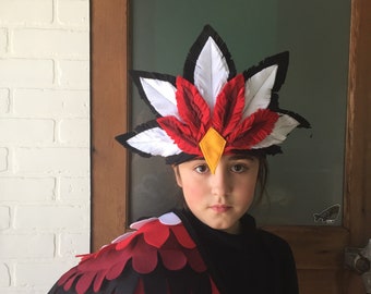 Woodpecker Costume // Crown and wings // 2 piece set // feather headpiece // flappable wings // kids and adult sizes
