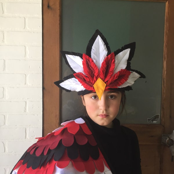 Woodpecker Costume // Crown and wings // 2 piece set // feather headpiece // flappable wings // kids and adult sizes