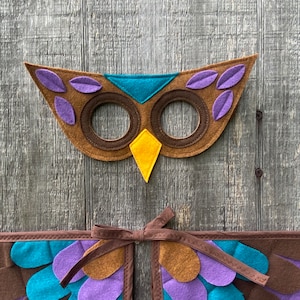 Owl Costume, Wings and Mask, Purple, Aqua and Brown, Owl Gift, Best Kids Gift, Waldorf Toy, Eco-Friendly kids toy, image 3