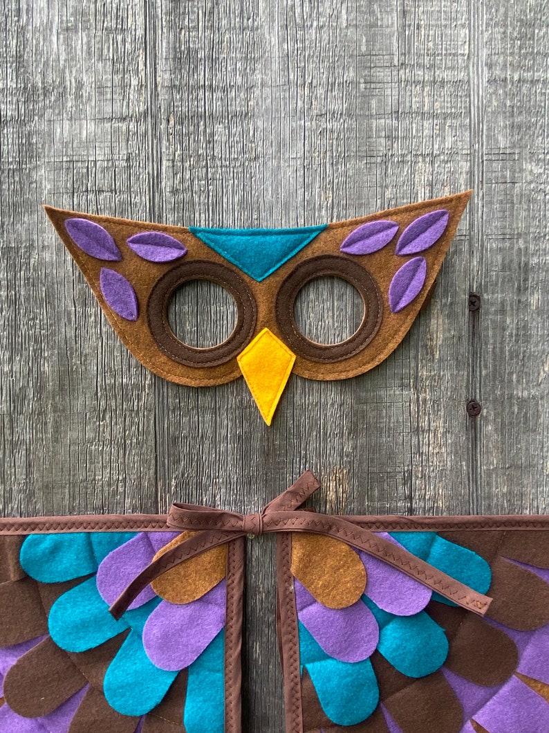 Owl Costume, Wings and Mask, Purple, Aqua and Brown, Owl Gift, Best Kids Gift, Waldorf Toy, Eco-Friendly kids toy, image 3