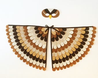Juego de disfraces de gorrión / Máscara de fieltro y alas suaves / diseñado y hecho en EE. UU. / Disfraz de pájaro marrón / Halloween inspirado en la naturaleza
