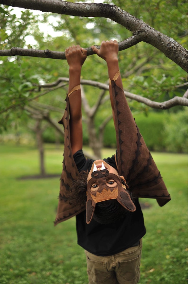 Bat Costume Set / Bat Mask and fun flappable wings / Fly like a bat / Kids bat costume / brown bat costume / black bat costume / Tree Vine image 2