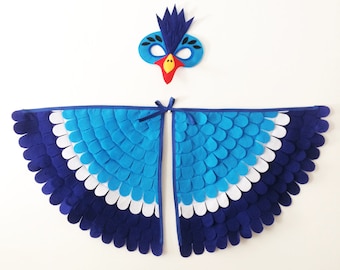 Set di costumi bucero blu / Maschera di feltro e ali svolazzabili / Vola come un uccello! / Ottimo sul palco! / Costume da uccello per bambini / Made in USA con amore