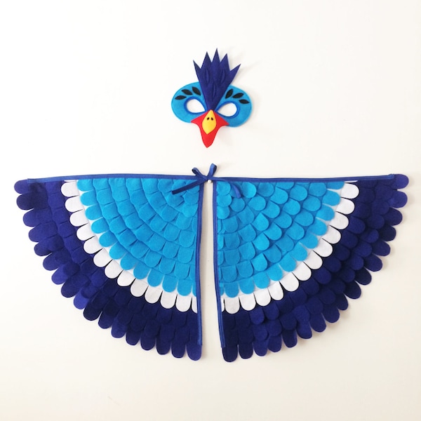 Blue Hornbill Costume Set / Felt mask and flappable wings / Fly like a bird! / Great on stage! / Kids bird costume / Made in USA with love