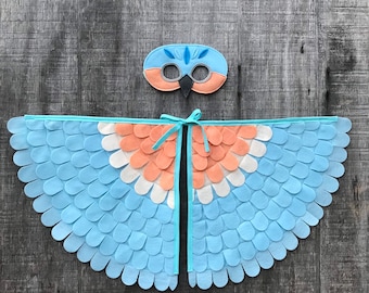 Blue Bird Costume Set // Wings and Mask // Light Blue or Dark Blue // Owl Gift // Bird Gift //Soft flappable wings, amazing in flight!