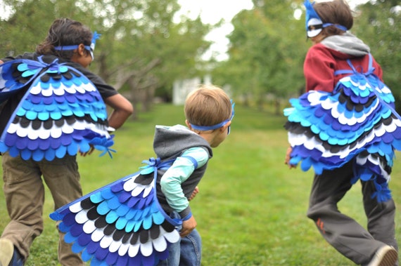 Blue Jay Costume Set / Wings and Mask / Kids Bird Costume / Adult