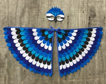 Blue Jay Costume Set  / Wings and Mask / Kids bird costume / Adult bird costume / Blue Jay Wings / Blue Jay Mask / Made in USA