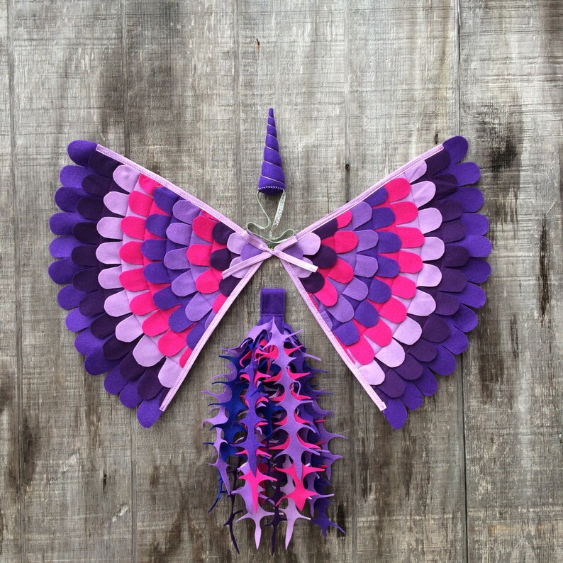 UNICORN COSTUME // 3 Piece Set // Wings horn & tail // Purple Etsy