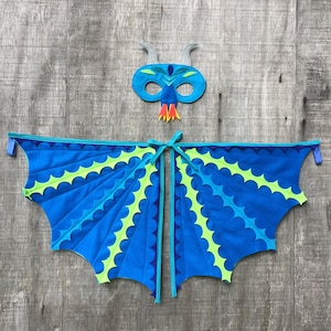 Dragon Costume Set / Fire-breathing mask and fun flappable wings / Available in lots of colors! / kids dragon costume / dragon wings / fun!