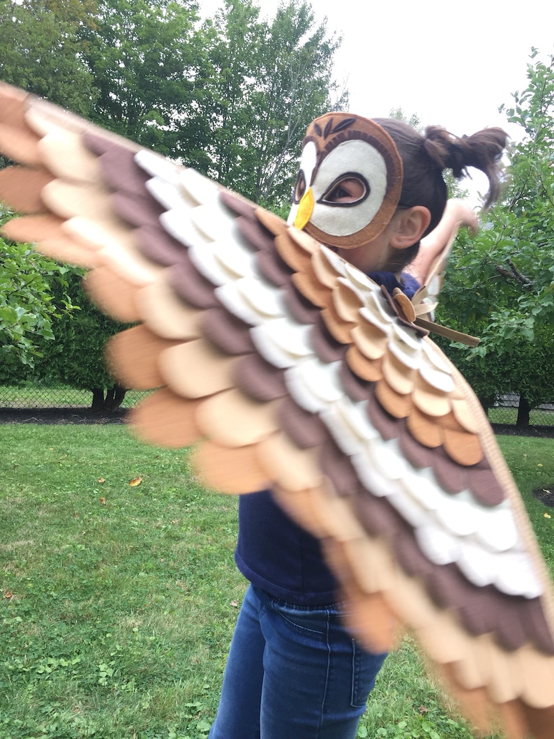 Barn Owl Costume// Wings and Mask: 0-24 months/ 2-5 years / 5-10 years Eco Friendly Tree Vine image 1