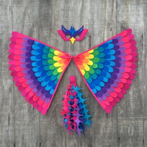 Magical Rainbow Bird / Rainbow Phoenix; wings, mask and tail / fun flying adventures / Tree + Vine