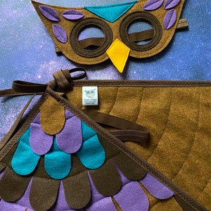 Owl Costume, Wings and Mask, Purple, Aqua and Brown, Owl Gift, Best Kids Gift, Waldorf Toy, Eco-Friendly kids toy, image 5