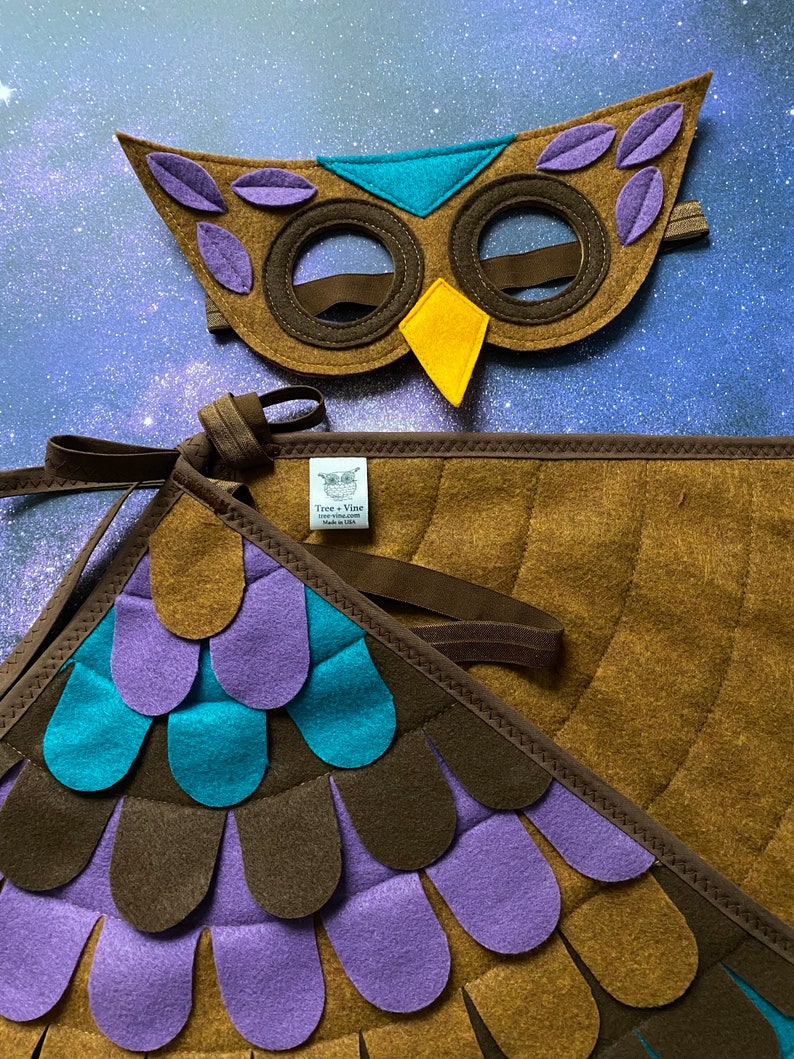 Owl Costume, Wings and Mask, Purple, Aqua and Brown, Owl Gift, Best Kids Gift, Waldorf Toy, Eco-Friendly kids toy, 画像 5