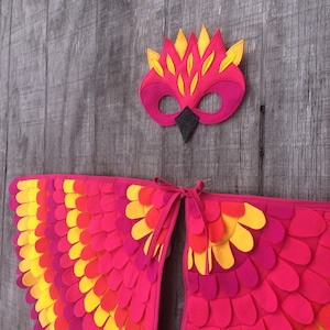 Yellow and Pink Parrot Costume / Mask and fun flappable wings / kids parrot costume / adult parrot costume / bird costume / Halloween wings