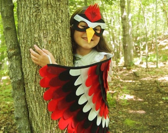 Woodpecker Costume Set / Mask and wings / great for play / kids bird costume / adult bird costume / woodpecker wings / fully handmade