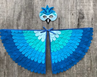 Blue Macaw Parrot Costume // Parrot Costume Set  // Blue Macaw Wings and Mask // Flappable Flying Fun // Tree + Vine