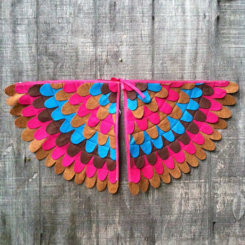 Pink, Turquoise and Brown Costume Wings / Soft, fun and flappable / Owl wings / Bird wings / Handmade / kids play wings / carnival costume image 2