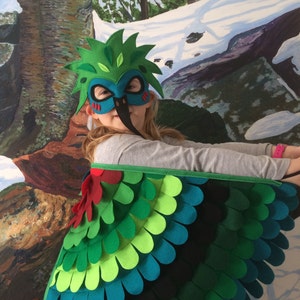 Hummingbird Costume/ Wings and Eye Mask Disguise/ Soft flappable felt wings/ Made from recycled bottles/ Colorful Bird Costume/ USA handmade