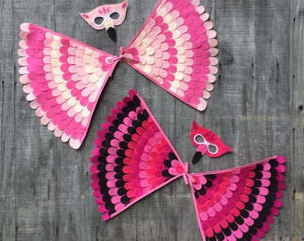 Flamingo Costume Set  // Be a Flamingo! // Soft flappable wings // Includes wings and mask // Eco-friendly // Many sizes