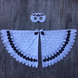 Snowy Owl Costume Set / Mask and fun flappable wings / Snow Owl / Made in USA from recycled plastic bottles / Kid though adult sizes /