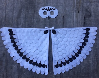 Snowy Owl Costume Set / Mask and fun flappable wings / Snow Owl / Made in USA from recycled plastic bottles / Kid though adult sizes /