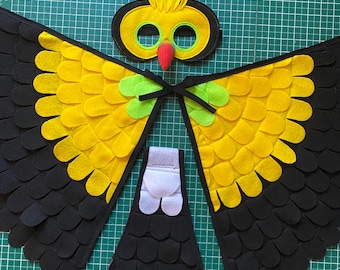 Toucan Costume/ Wings, Tail and Eye Mask / 3 pc set / designed and handmade in USA / Toucan disguise / flying fun!