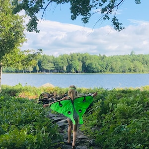 Luna Moth-kostymset / mjuka, robusta, flappbara vingar och nattfjärilmask / handsydd, miljövänlig, tillverkad i USA / nattfjärilskostym / Luna Moth-magi