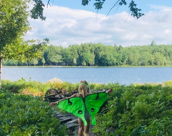Luna Moth Costume Set / soft sturdy flappable wings and moth mask / hand stitched, eco friendly, made in USA / moth costume /Luna moth magic