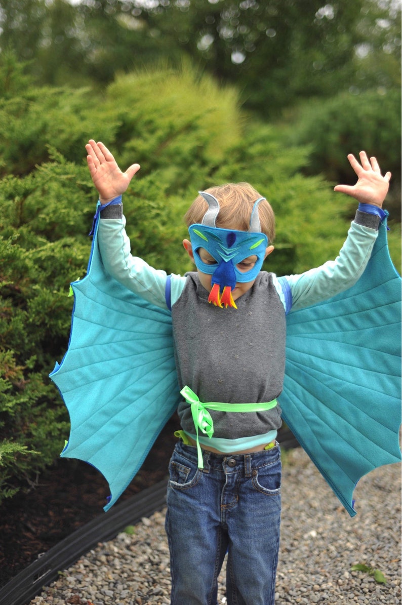 Dragon Costume Set / Fire-breathing mask, tail and fun flappable wings / Available in lots of colors / kids dragon costume / fun image 4