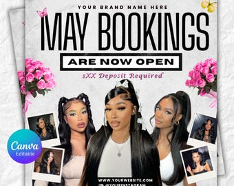 Flyersjabloon mei boeking, nu geboekt schoonheidsflyer, mei afspraken open, haar nagels wimpers make-up flyer, DIY tekst, Instant Download