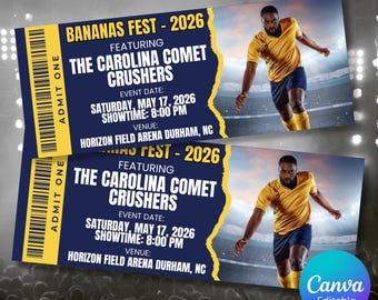 Afdrukbare tickets Banana Baseball Fest 2026 | Gepersonaliseerde ticket voor sportevenement | Aangepaste uitnodiging voor game-avond | Digitale download