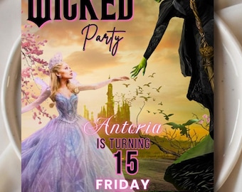 Slechte verjaardagsuitnodiging | Elphaba Glinda-thema, 5 x 7 (digitale download)