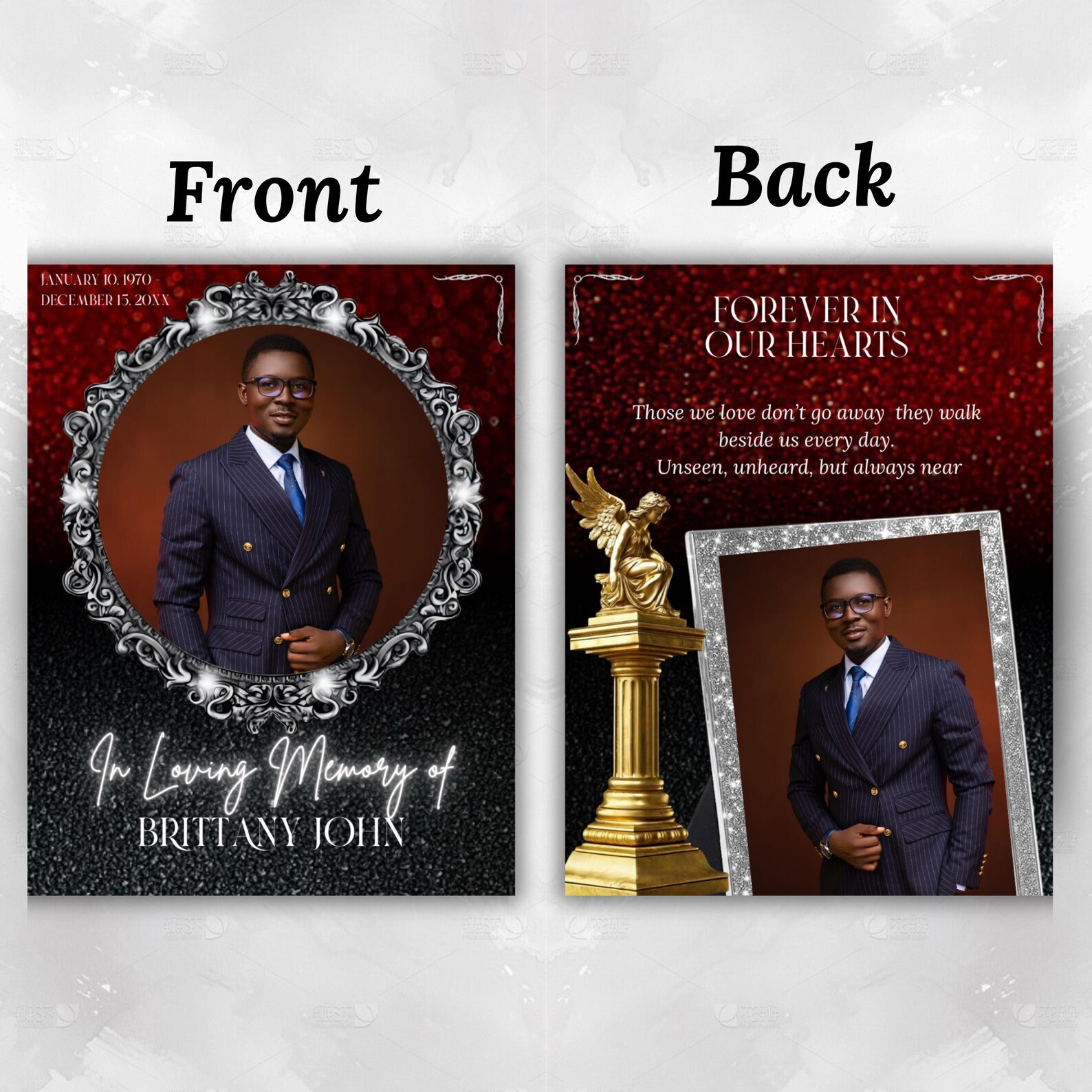 Black & Red Funeral Program Template: Canva Obituary (8.5x11, 8-page ...