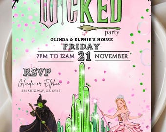 Wicked Movie Birthday Party Invitation: Personalize Editable Canva Template (Digital Download)