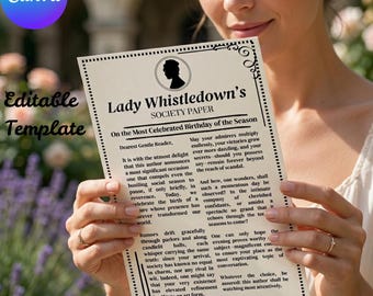 Afdrukbaar papier Lady Whistledown Society, Bridgerton-sjabloon High Society