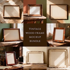 Pacchetto di mockup di cornici in legno vintage, estetica country-farmhouse, PSD e JPEG, #179