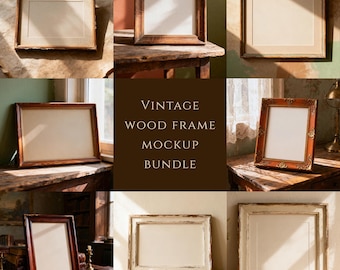 Vintage Wood Frames Mockup Bundle, Country Farmhouse Aesthetic, PSDs & JPEGs, #179