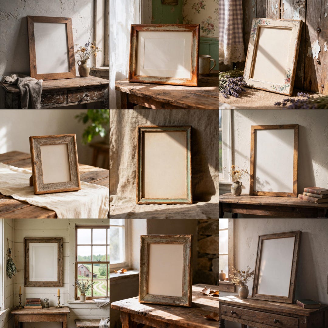 Rustic Country Farmhouse Frame Mockup Bundle for Vintage Art, Photoshop ...