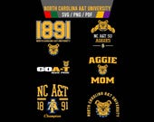 1891 Ncat T-shirt design svg bundle Pack of 6 Aggies png shirt design files Goat Aggie PRIDE svg design NCAT champions cut file for cricut