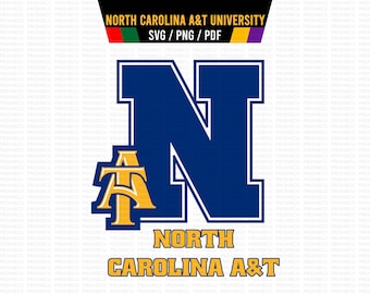 May include: A navy blue and gold logo for North Carolina A&T University. The large letter "N" is in navy blue with a white outline. Below the "N" is the text "NORTH CAROLINA A&T" in gold.