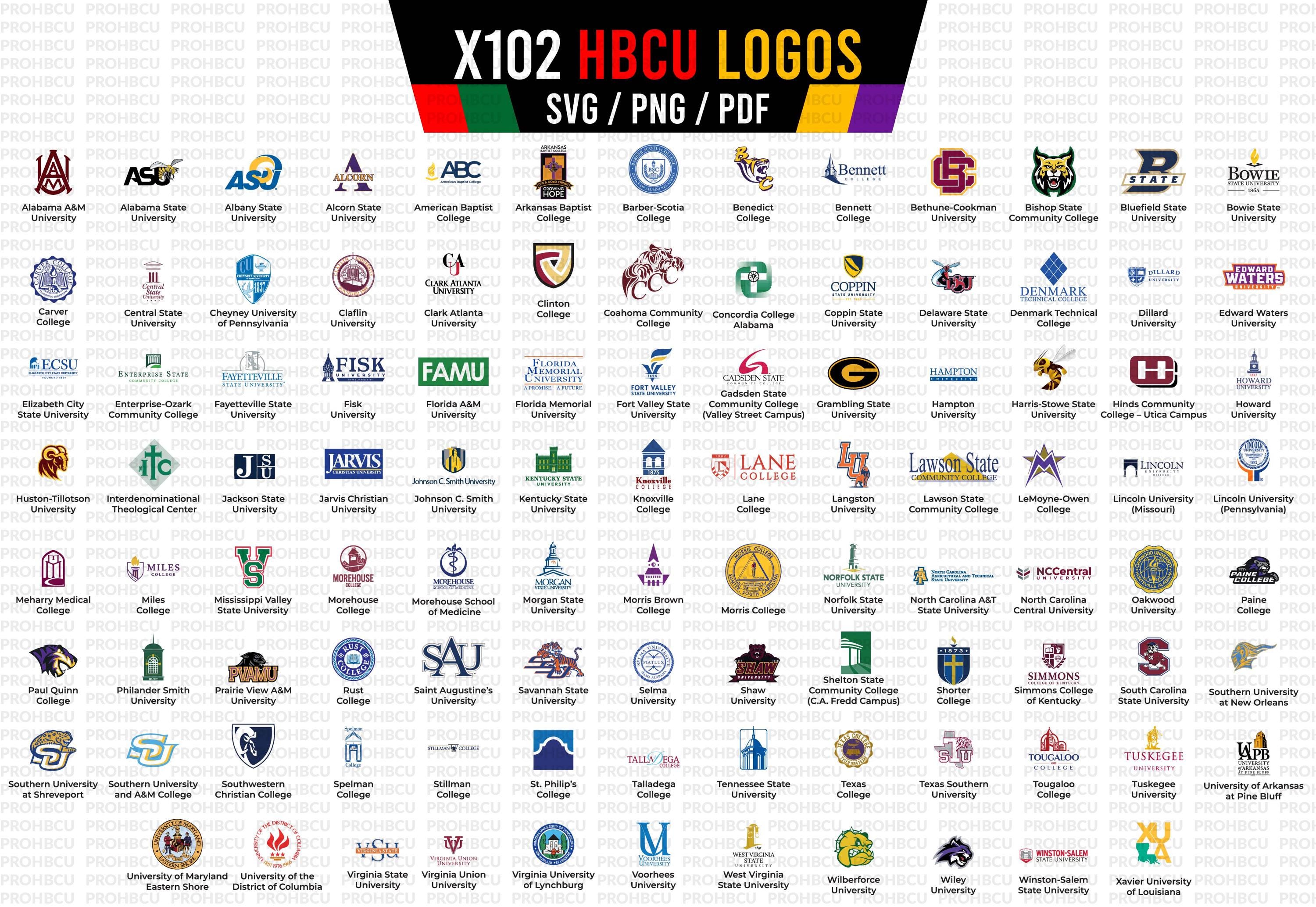 102 HBCU Logos svg digital designs Pack of 102 Historically Black colleges png bundle 102 HBCU logo png vector HBCU svg files for cricut
