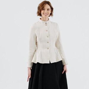 WHITE PEPLUM JACKET | Fall Linen Blazer, Twill Linen Blazer, Elegant Jacket, Linen Clothing, Minimalist Jacket, Vintage Jacket, Sondeflor