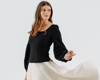 BLACK LINEN SHIRT | Long Sleeve, Natural Linen, Classy Shirt, Cottagecore, Spring Blouse, Summer Blouse, Sondeflor