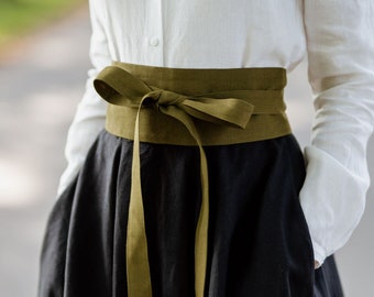 LINEN OBI BELT | Corset Belt, Double Wrap Belt, Wide Waist Belt, Women Linen Belt, Tie Belt, Mid Century Modern, Cottagecore, Son de Flor