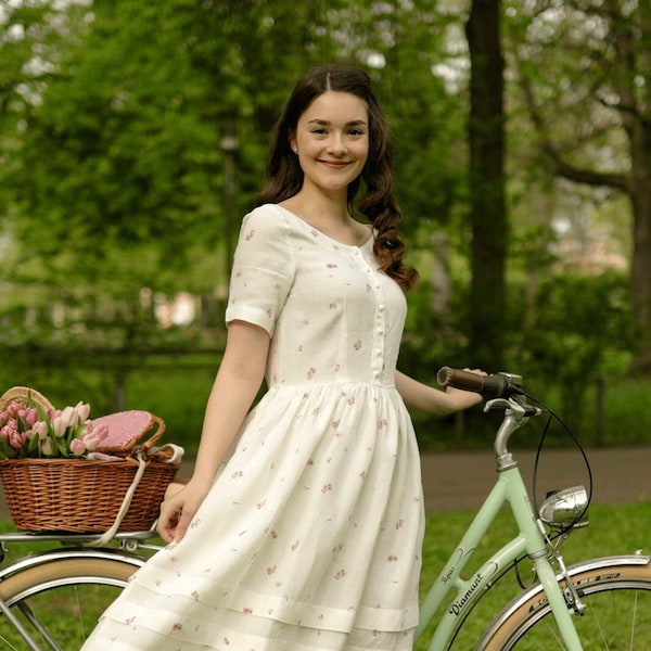 FLORAL LINEN DRESS | Eyre Dress, Short Sleeve, Apple Blossom Dress, Victorian Dress, Shirinatra Limited Collection, Son de Flor