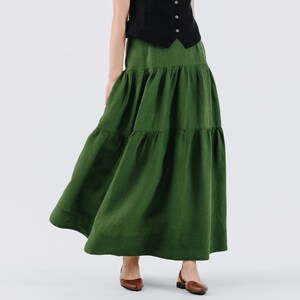 TIERED LINEN SKIRT | 1950's Midi Skirt, Long Skirt, Circle Skirt, Summer Skirt, Green Washed Linen, Spring Skirt, Cottagecore, Sondeflor