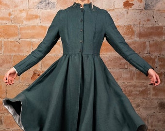 TEAL LINEN COAT | Teal Blue Coat, Victorian Coat, Vintage Style Coat, Twill Linen Clothing, Vintage Inspired, Sondeflor