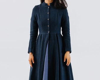 VICTORIAN COAT | Victorian Coat, Long Coat, Spring Coat, Night Navy Coat, Summer Clothing, Button Down Coat, Sondeflor